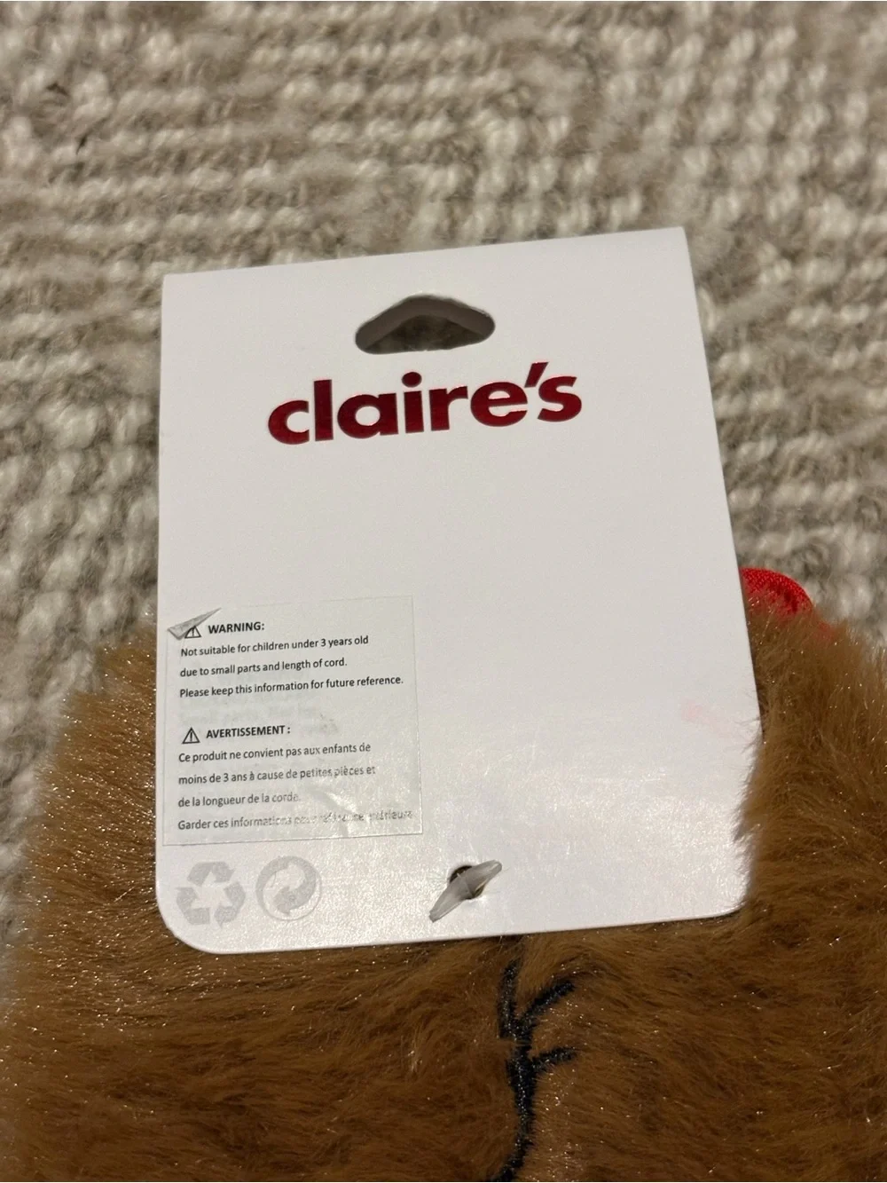 Claire's Brown Furry Reindeer Eye Mask with Red Accent